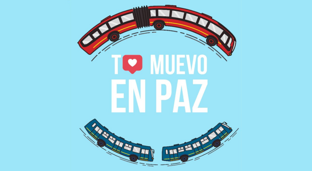 Imagen de la campaña en fondo azul con un texto que dice "Te muevo en paz".