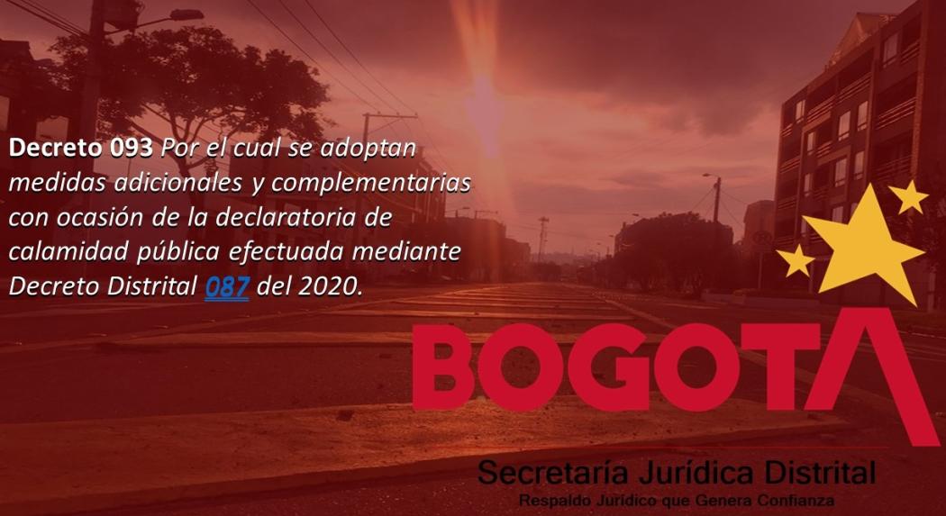 Imagen de Bogotá y texto sobre las medidas referentes a la calamidad pública en la ciudad