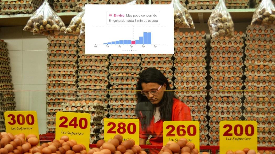 Mujer en un mercado vendiendo huevos.