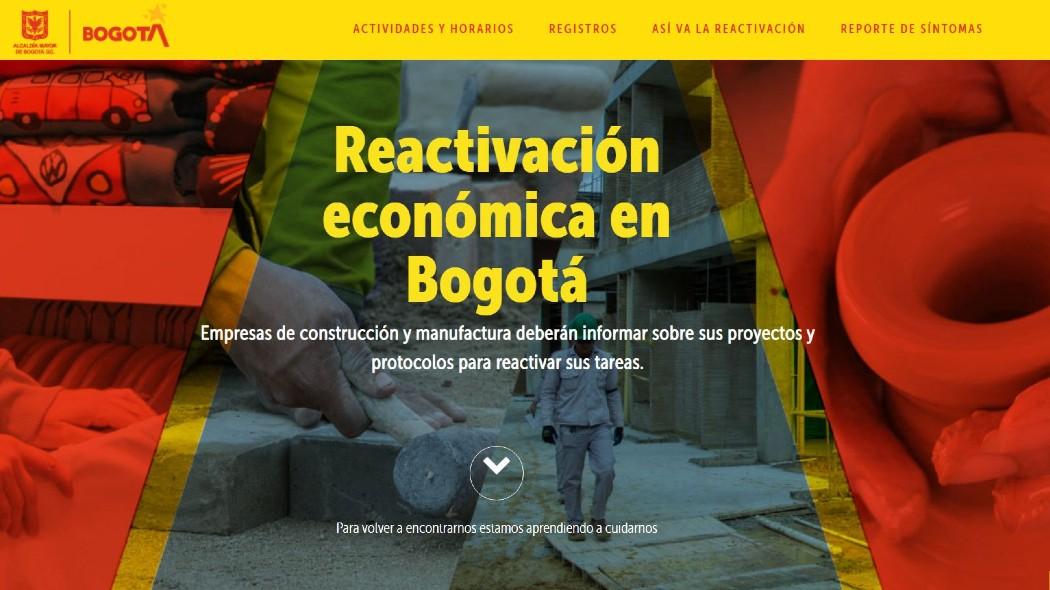 Captura de pantalla de la página de reactivación económica