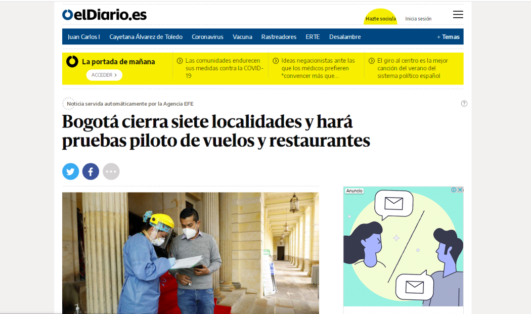 Captura de pantalla de la nota de ElDiario.es