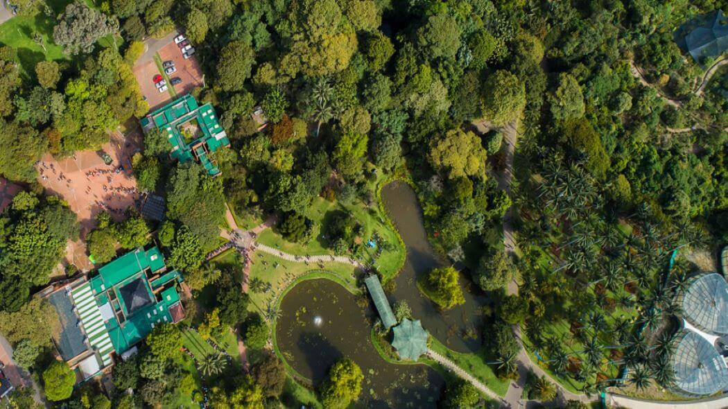 Imagen aérea del Jardín Botánico de Bogotá.
