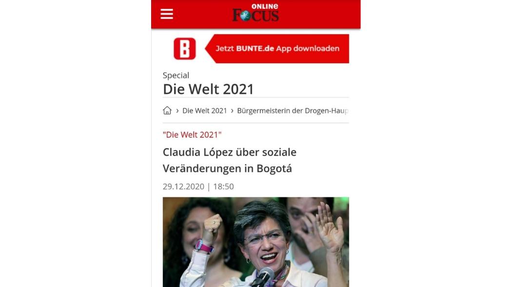 Claudia López hace balance del 2020 en revista alemana