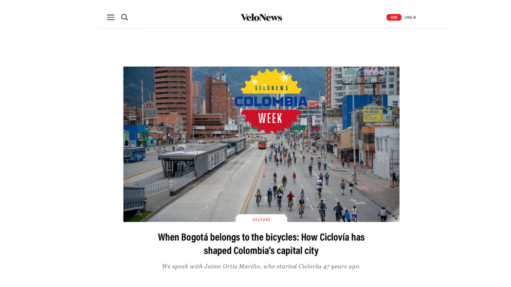El medio especializado en ciclismo VeloNews, hizo un reportaje sobre la historia de la Ciclovía