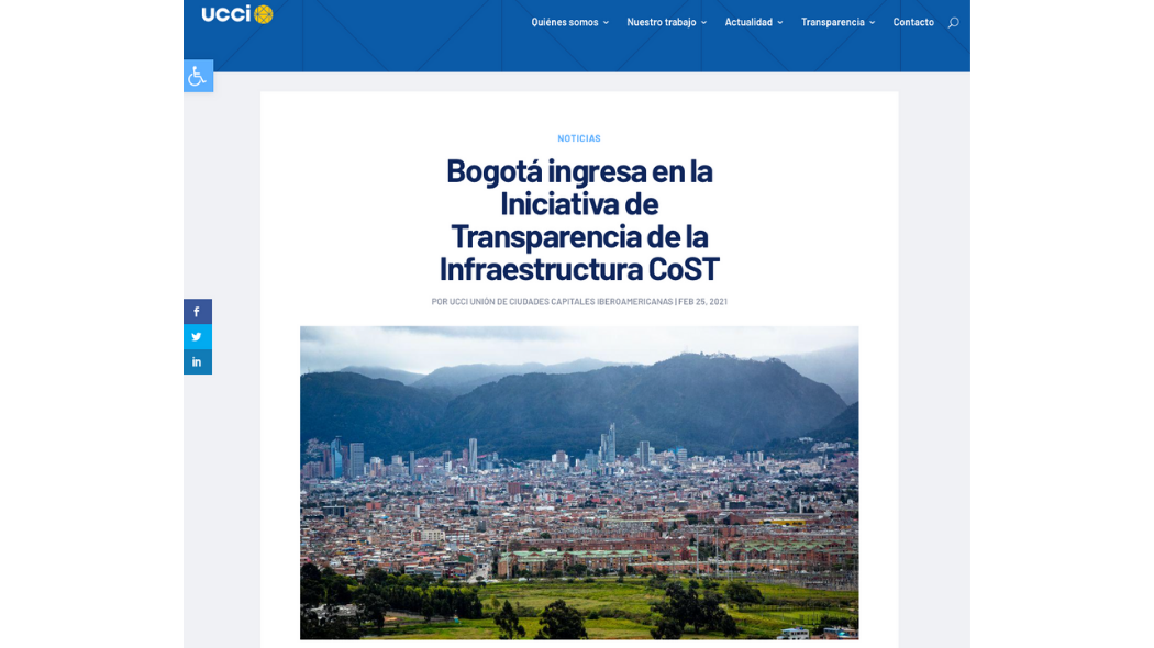  The portal of the Ibero-American Cities network highlighted Bogotá's entry into the CoST Infrastructure Transparency Initiative.