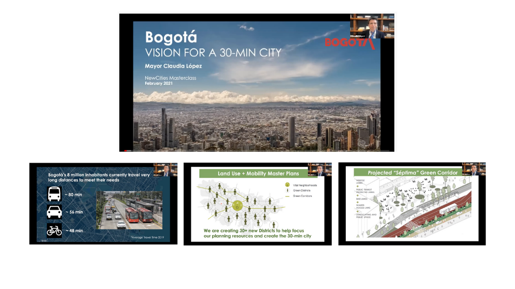 Durante su presentación virtual en Newcites Masterclass, una iniciativa académica canadiense, la alcaldesa Claudia López expuso la visión de una ciudad de 30 minutos para Bogotá. 