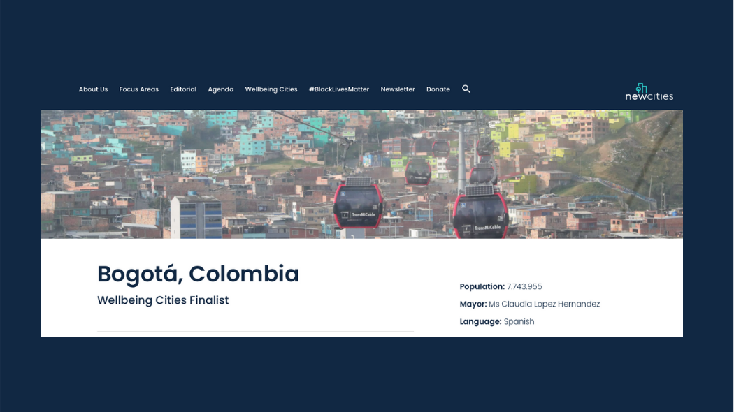 Bogotá fue seleccionada como finalista al Wellbeing Cities award 2021 por su Sistema Distrital de Cuidado. Foto: Captura de pantalla sitio New Cities. 