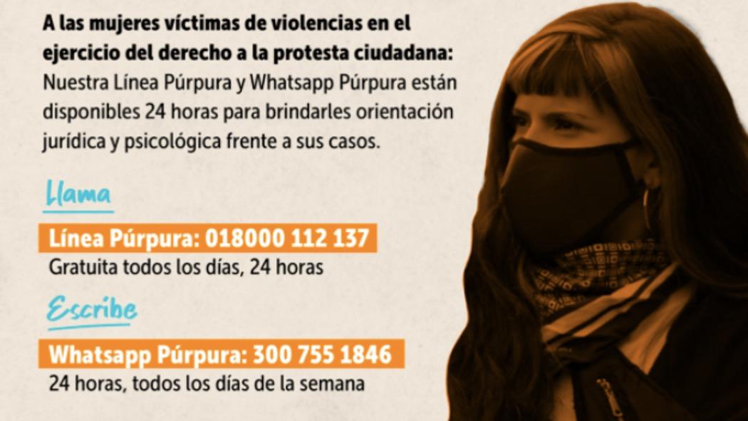 Si eres víctima de violencias y necesitas ayuda comunícate con la Línea Púrpura las 24 horas del día. Imagen: Secretaría de la Mujer.