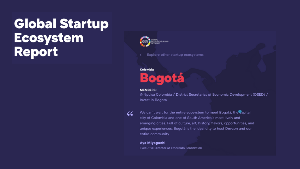 El reporte Global Startup Ecosystem Report calificó a Bogotá como el segundo ecosistema de emprendimiento emergente más robusto de América Latina