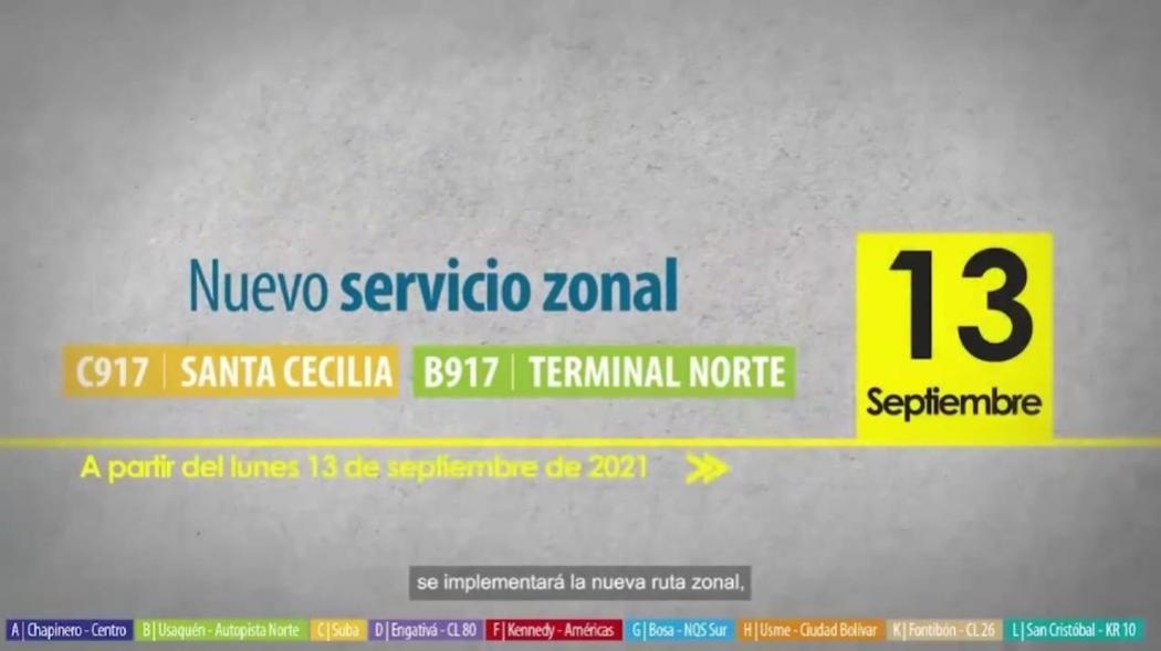 Transmilenio: ruta C917-B917 conecta Santa Cecilia con Terminal Norte