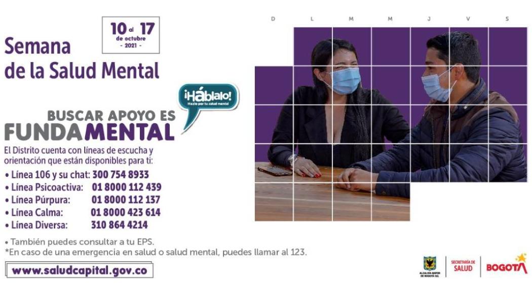 Líneas gratuitas de atención y guía sobre salud mental en Bogotá 