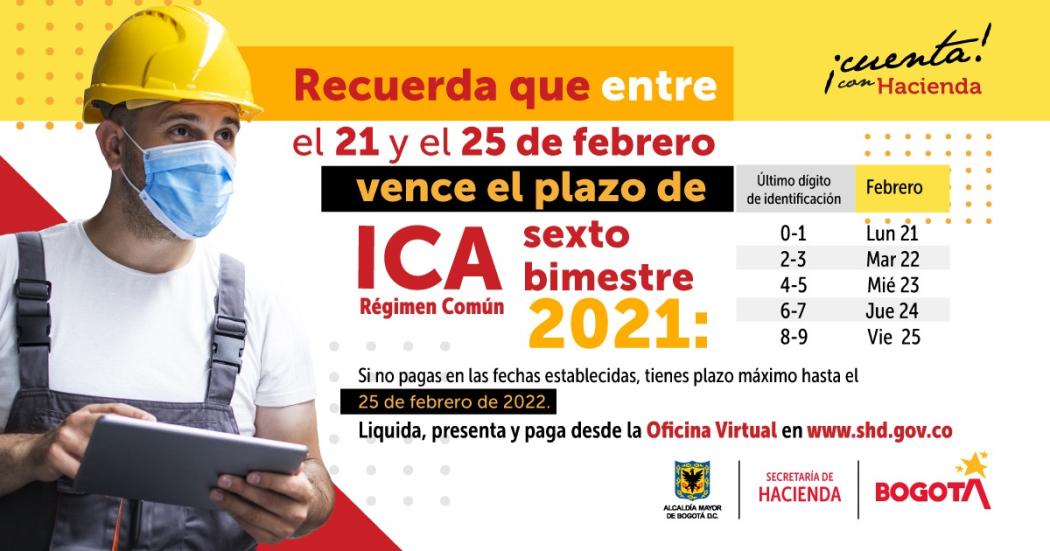 Hasta el 25 de febrero hay plazo para declarar y pagar ICA sexto bimestre 2021