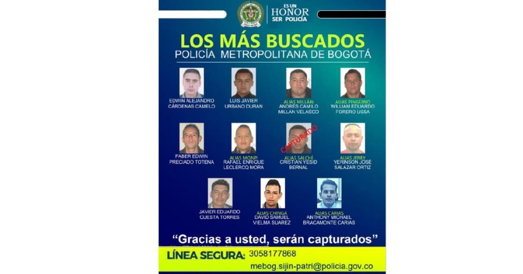 Cartel de los delincuentes más buscados por por hurto en Bogotá 2022