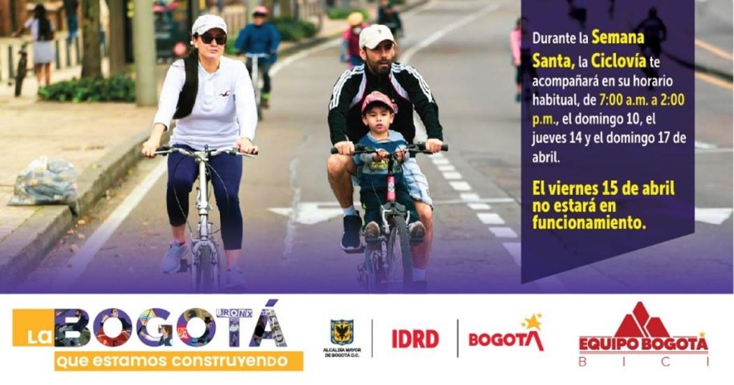 Bogota: Este será el horario de la ciclovía para el Domingo de Ramos