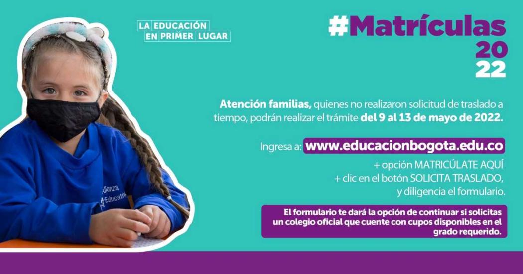 Traslados entre colegios con cupos disponibles en Bogotá 2022 