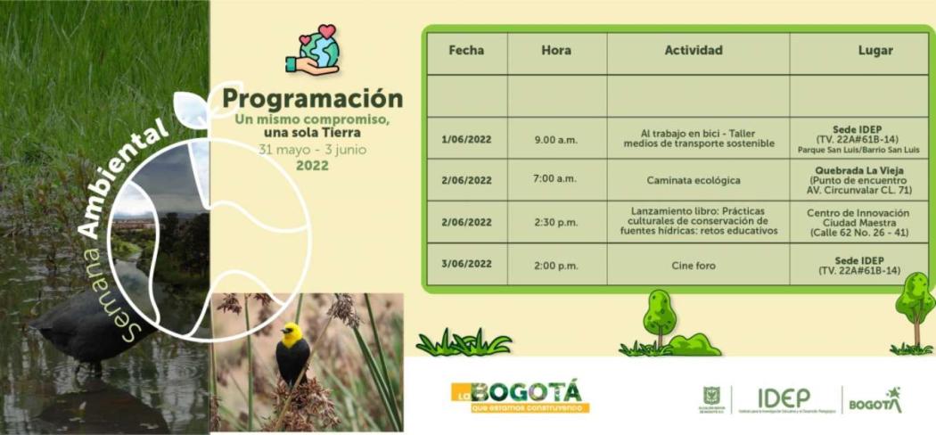 Programación del IDEP en la Semana Ambiental en Bogotá 2022 