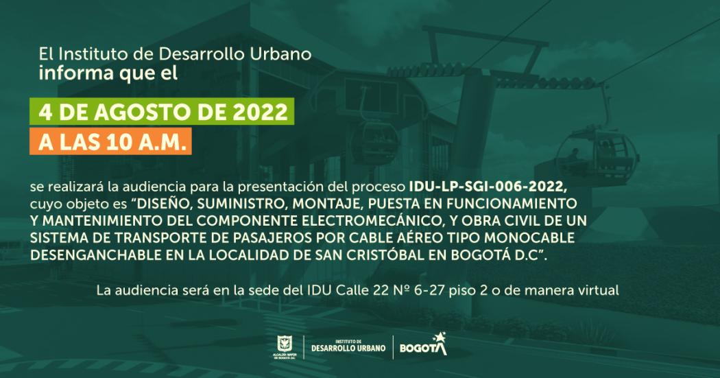 IDU abre convocatoria para adjudicar el Cable Aéreo San Cristóbal