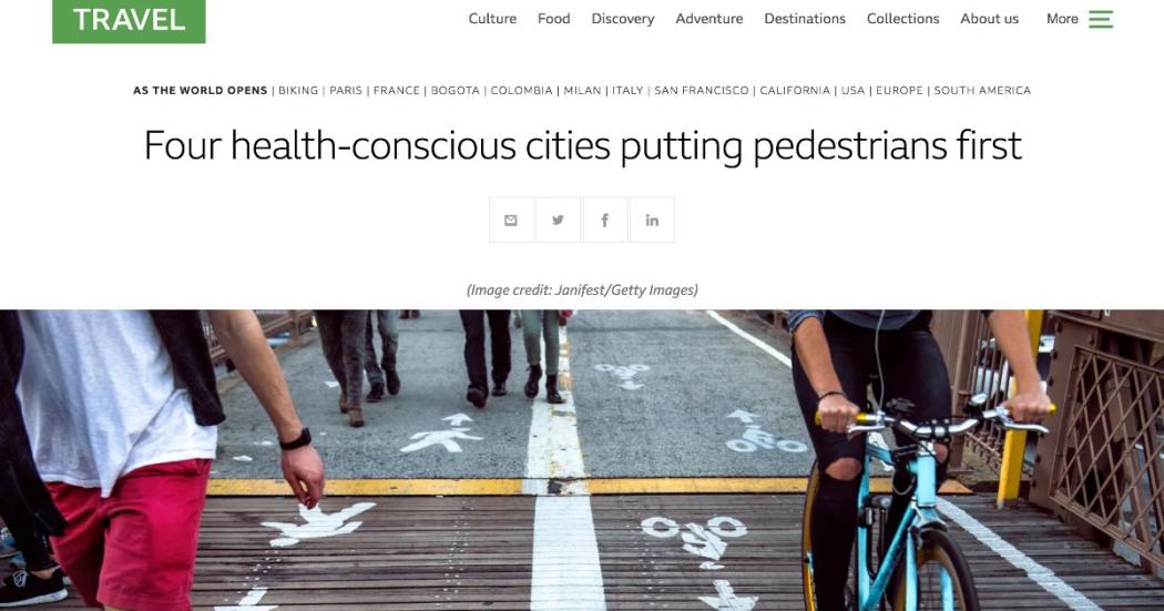 BBC highlights Bogotá for "prioritizing pedestrian health" with bike use