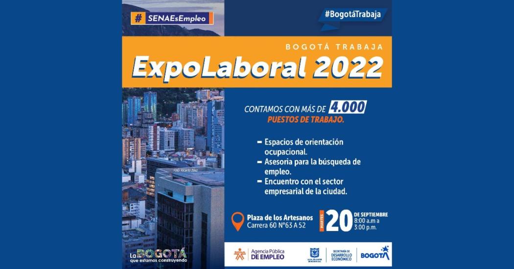 Feria de empleo en Bogotá, hoy 20 de septiembre 2022 Plaza Artesanos 