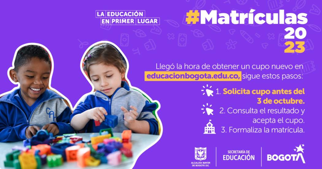 Solicitud de cupo escolar para colegios oficiales de Bogotá para 2023