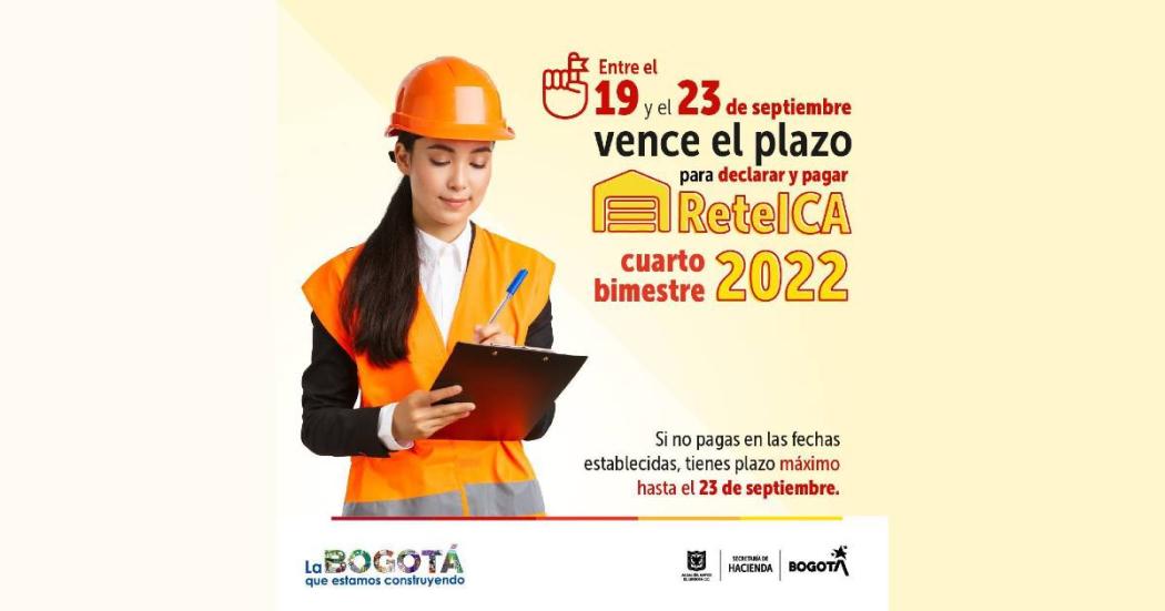 23 septiembre vence el pago ReteICA del cuarto bimestre de 2022 