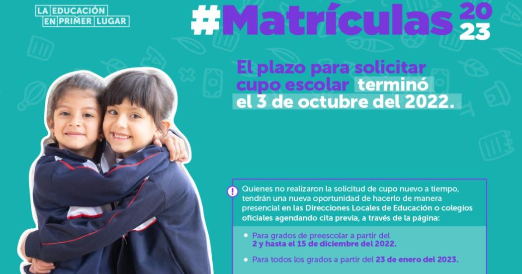 Solicitud de cupo escolar 2023 para colegios oficiales de Bogotá 