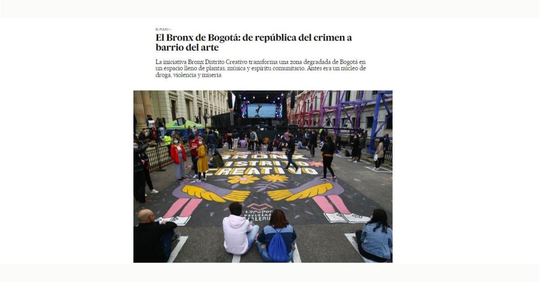 Diario El País resalta renovación hecha en el Bronx D.C. de Bogotá