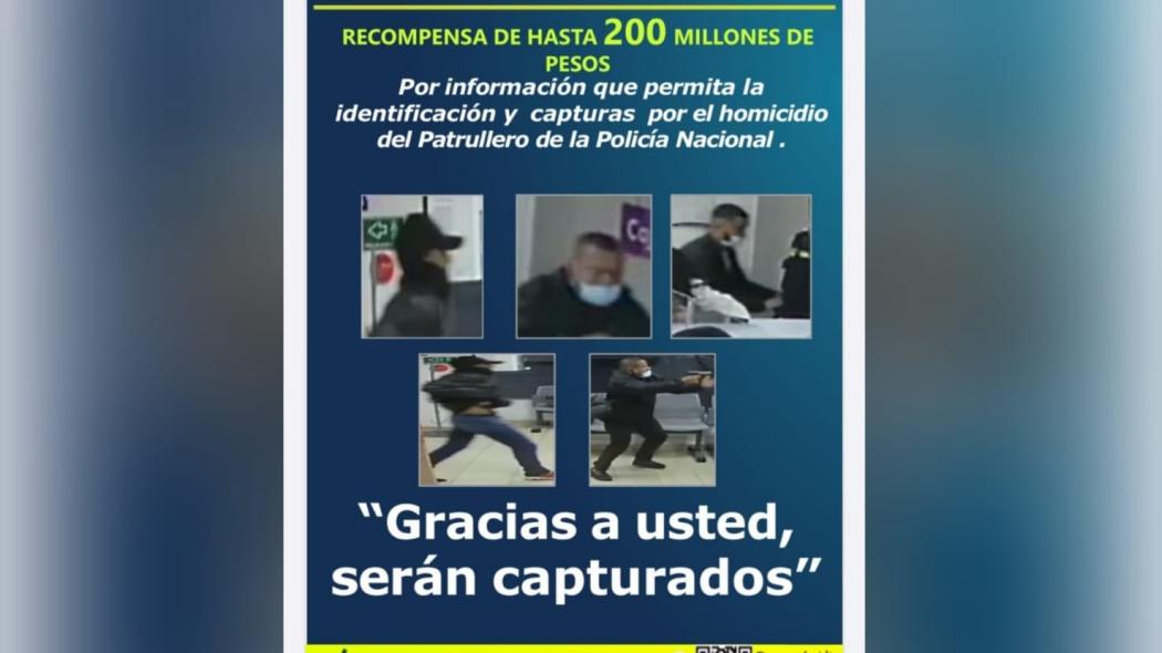 Recompensa de $200 millones por responsables de asesinar a Policía en Bogotá