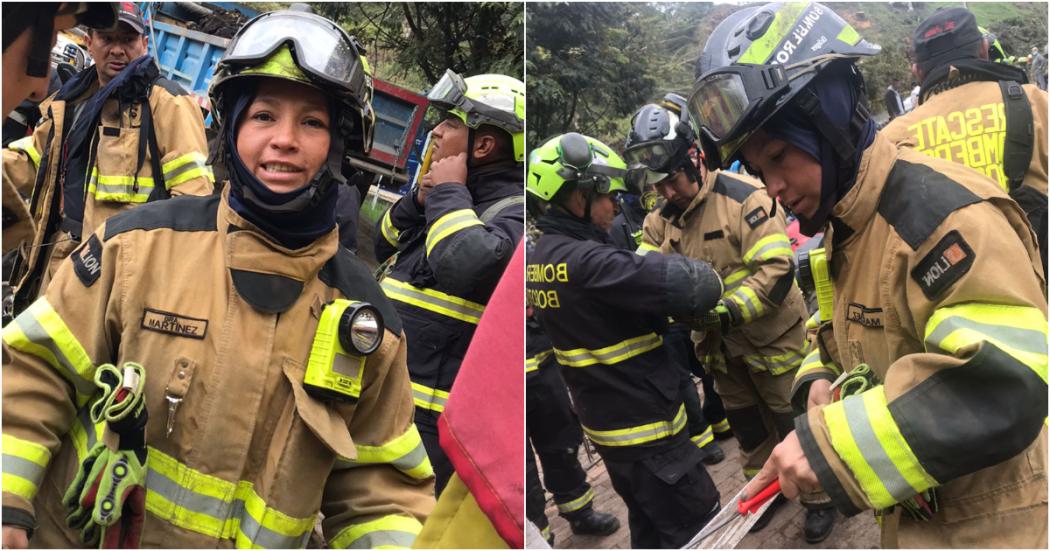 Julieth, bombero que apoya las labores de rescate en vía La Calera