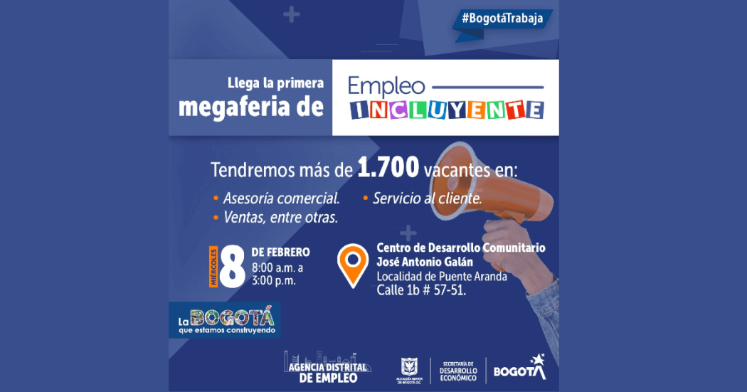 Primera megaferia de Empleo Incluyente en Bogotá, miércoles 8 febrero 