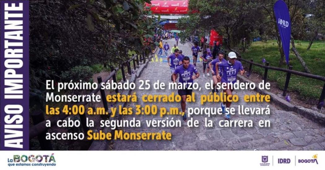 La carrera Sube Monserrate se hará este sábado 25 de marzo de 2023 