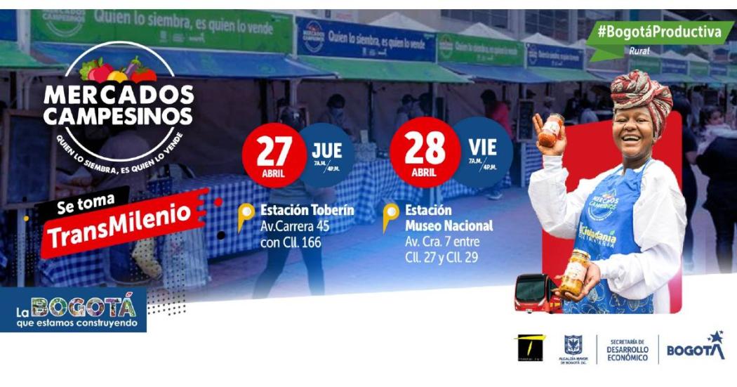 En qué estaciones de TransMilenio hay Mercados Campesinos 27, 28 abril
