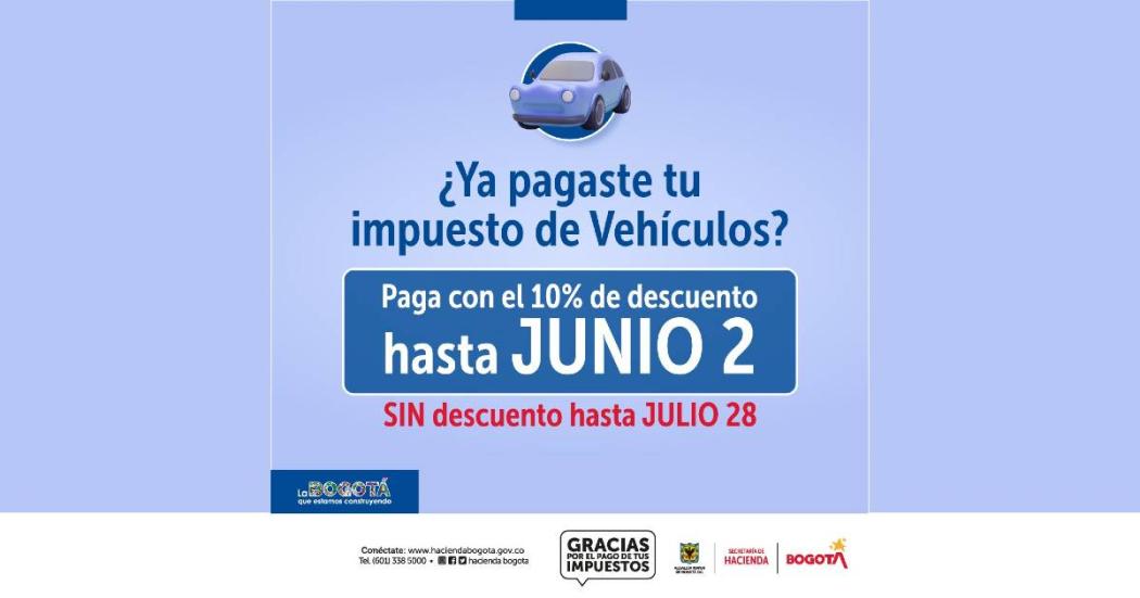 El 2 de junio vence pago impuesto vehículos 2023 con descuento de 10%