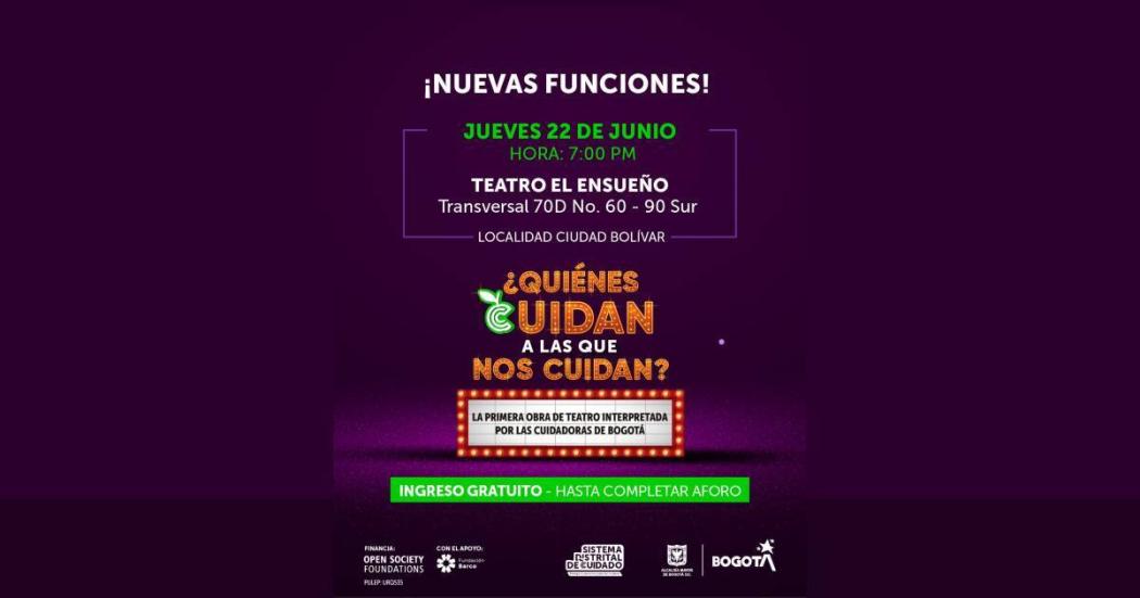 Obra de teatro gratuita sobre el cuidado en Bogotá este 22 de junio