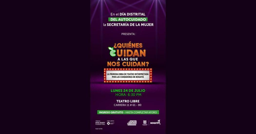 Obra de teatro gratuita sobre el cuidado en Bogotá este 24 de julio