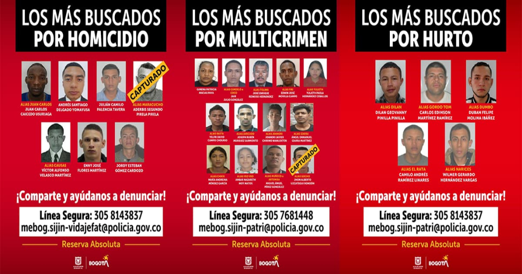 Estos son los carteles de los 23 más buscados por las autoridades en Bogotá