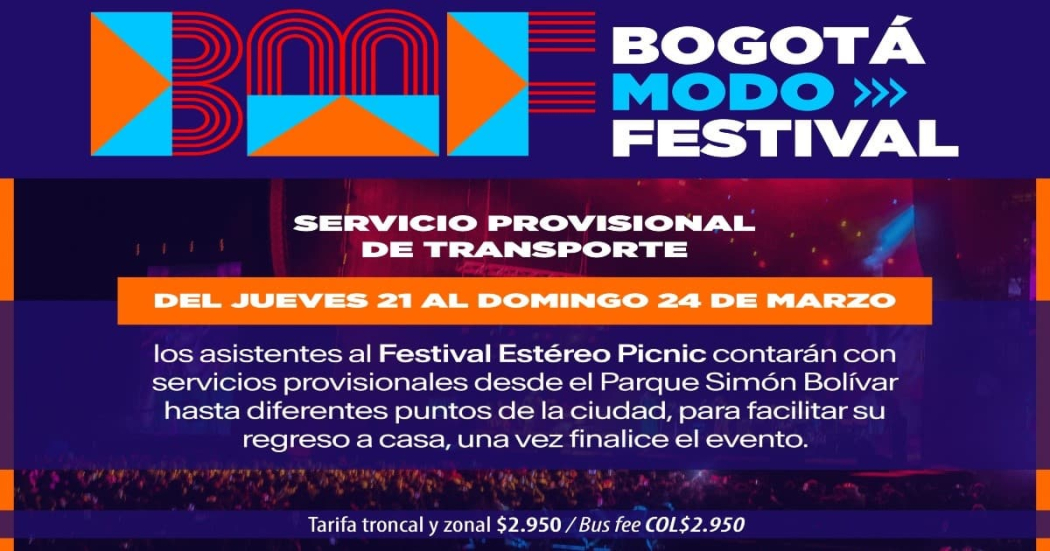 Alternativas de TransMilenio para asistentes a Festival Estéreo Picnic