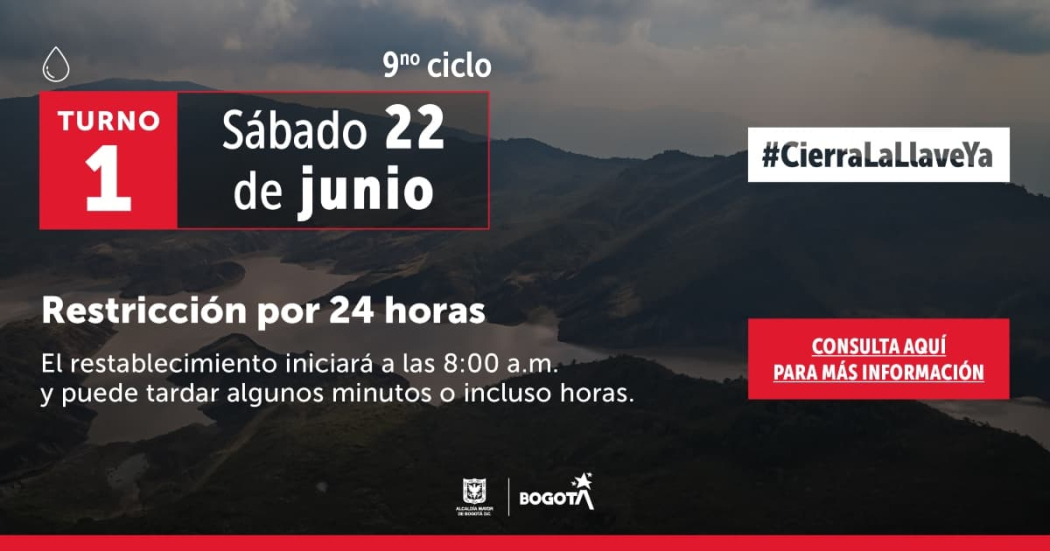  Racionamiento de agua en Bogotá sábado 22 de junio 2024 