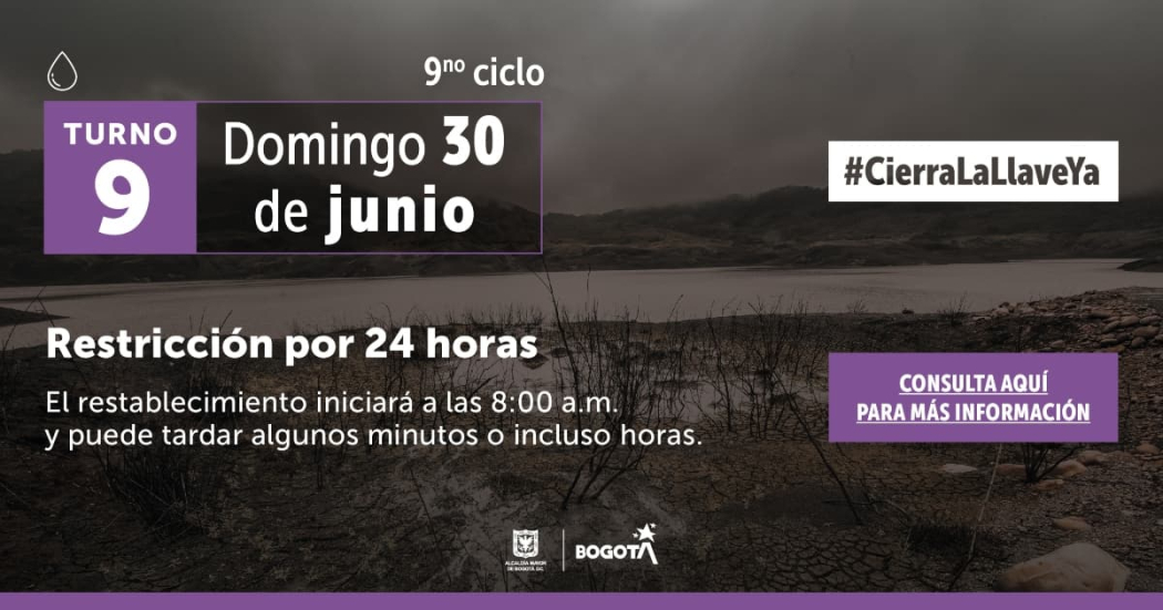 Racionamiento de agua en Bogotá y municipios domingo 30 de junio 2024 