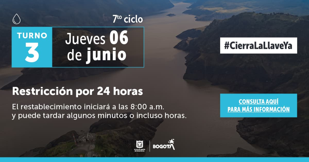 Racionamiento de agua en Bogotá jueves 6 de junio 2024