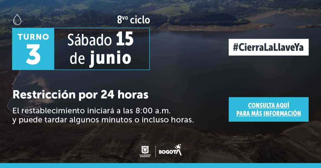 Racionamiento de agua en Bogotá sábado 15 de junio 2024 