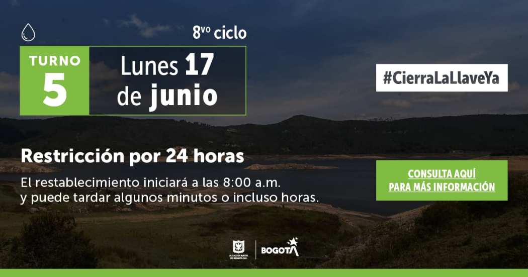 Racionamiento de agua en Bogotá lunes 17 de junio 2024 