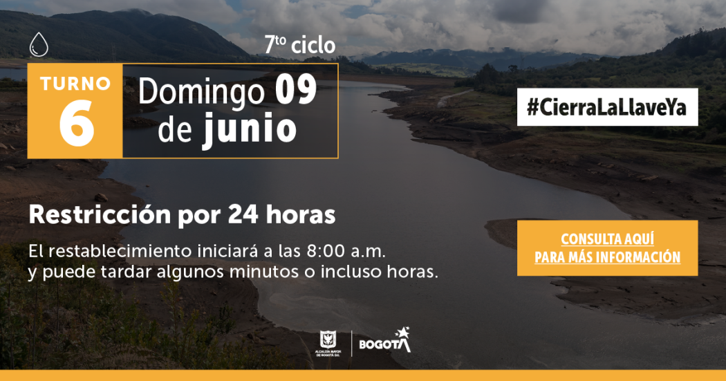 Racionamiento de agua en Bogotá domingo 9 de junio 2024 