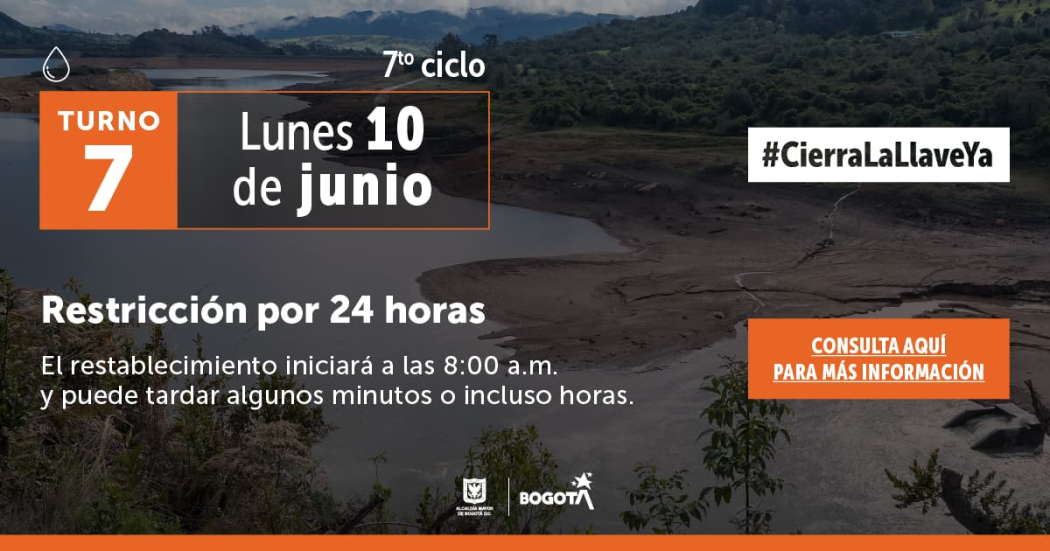 Racionamiento de agua en Bogotá para el lunes festivo 10 de junio 2024