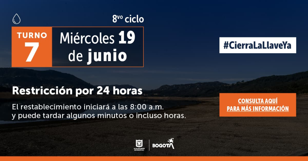 Racionamiento de agua en Bogotá para miércoles 19 de junio 2024 