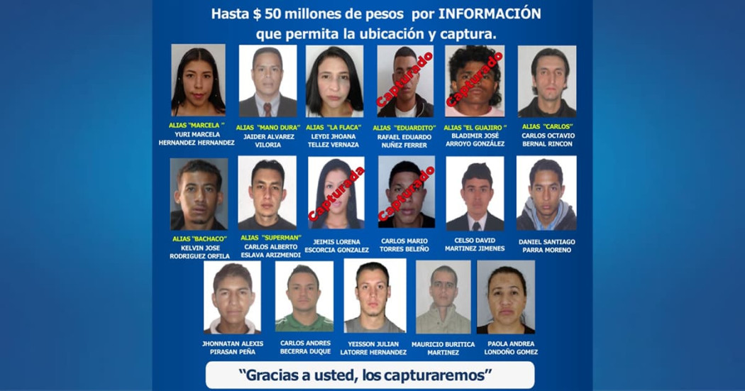 Cartel de los más buscados se ofrece 50 millones de recompensa Bogotá