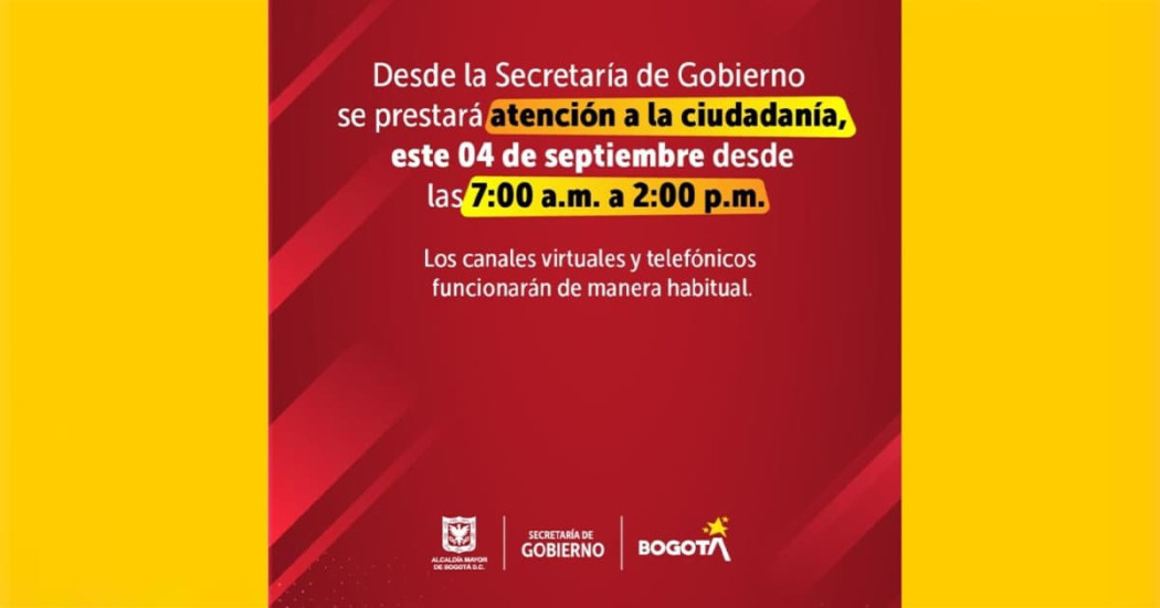 Sec Gobierno prestará atención al ciudadano el 4 de septiembre hasta 200 p. m.