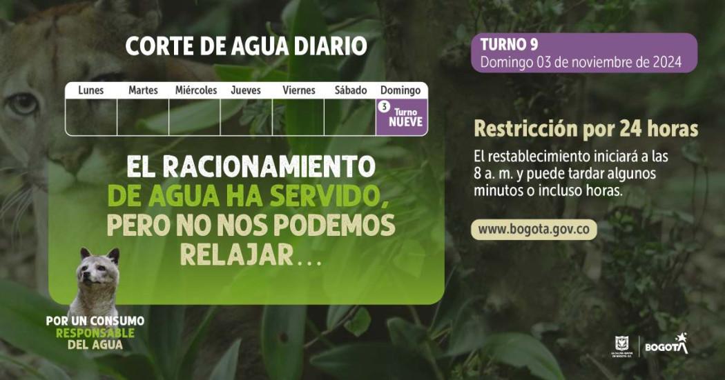 Racionamiento de agua en Bogotá, Chía, Sopó domingo 3 de noviembre