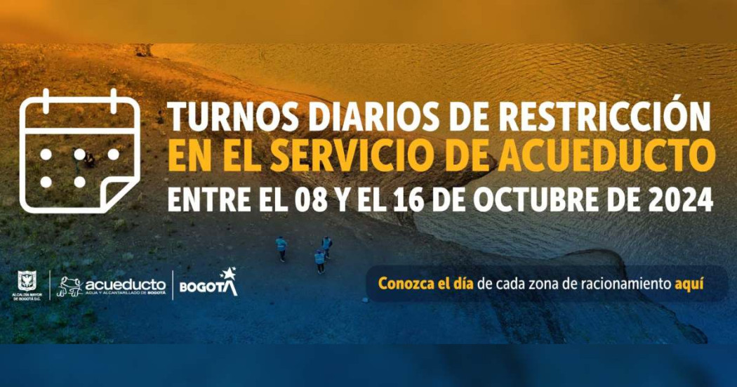 Racionamiento de agua en Bogotá turnos del 8 al 16 de octubre 2024 