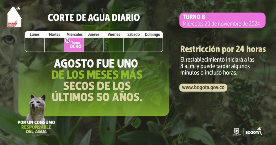 Racionamiento de agua en Bogotá y La Calera miércoles 20 de noviembre